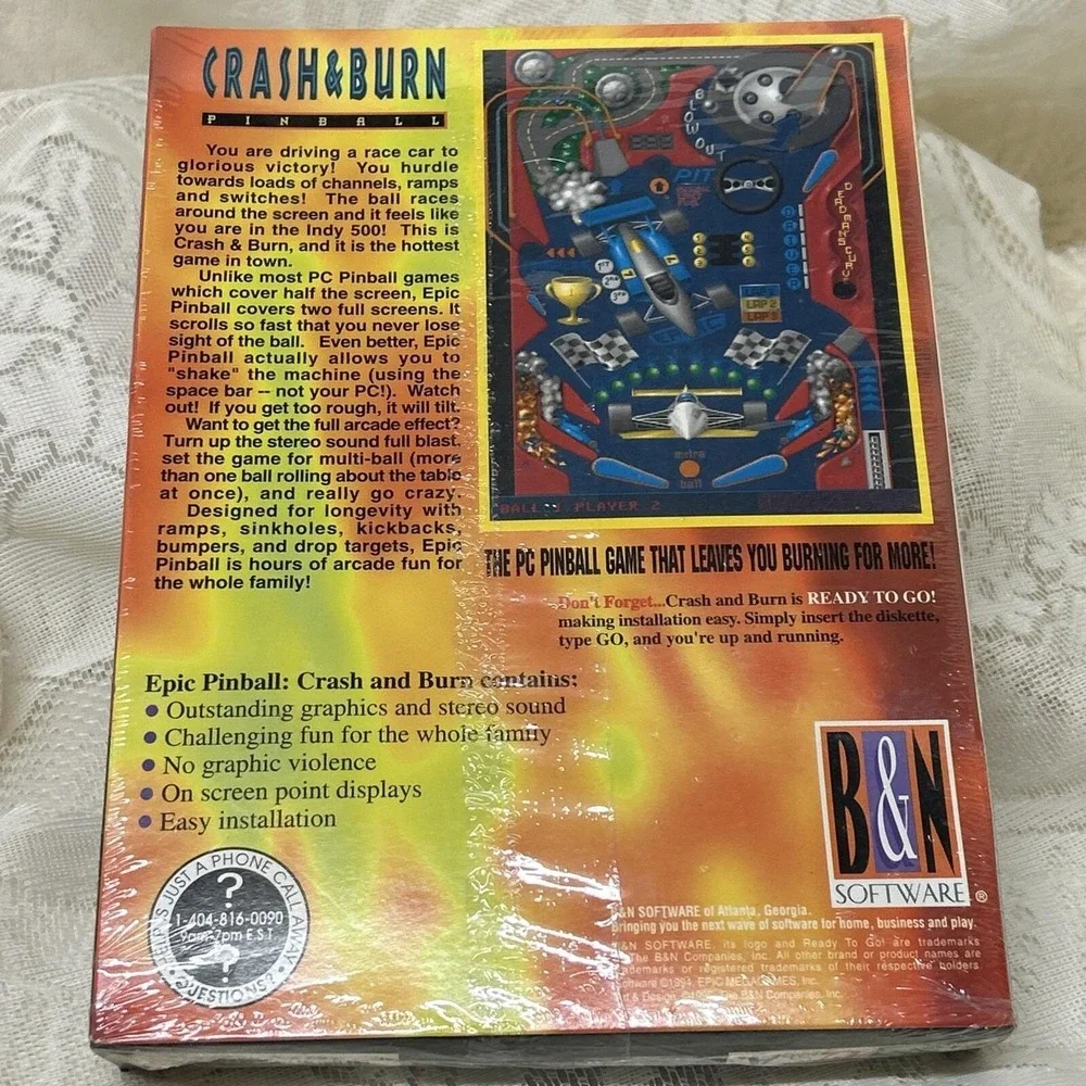 Epic Pinball CRASH & BURN PC Game Factory Sealed Box, Made In USA. Unopened 1995